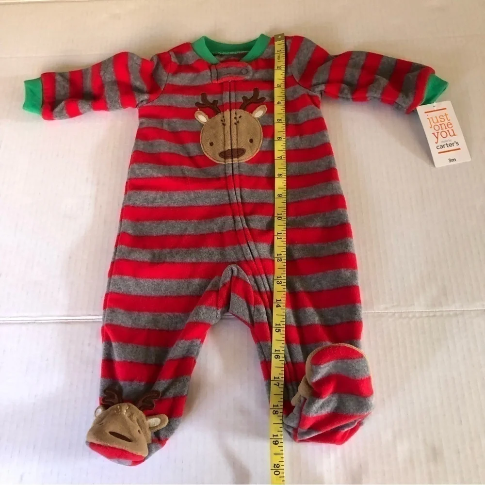 Carter’s Just One You Baby Boys' Reindeer Striped Fleece Footies Size 3M